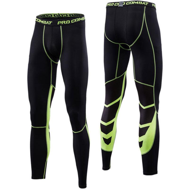 Patchwork menn atletisk bukse kompresjon løpstrening baselag hud sport tights elastisk treningsstudio fitness treningsbukse for menn: Grønn / Xl