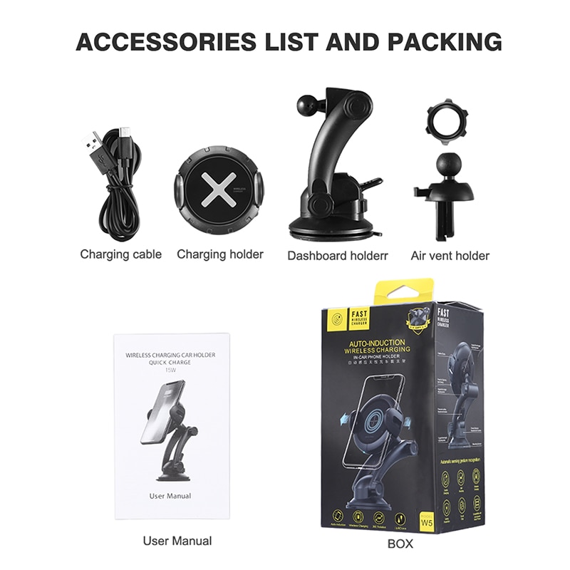 Qi 15W Draadloze Oplader Bracket Telefoon Houder Voor Auto Auto Universele Smart Sensor Mount Zwaartekracht Vastklemmen Snel Opladen