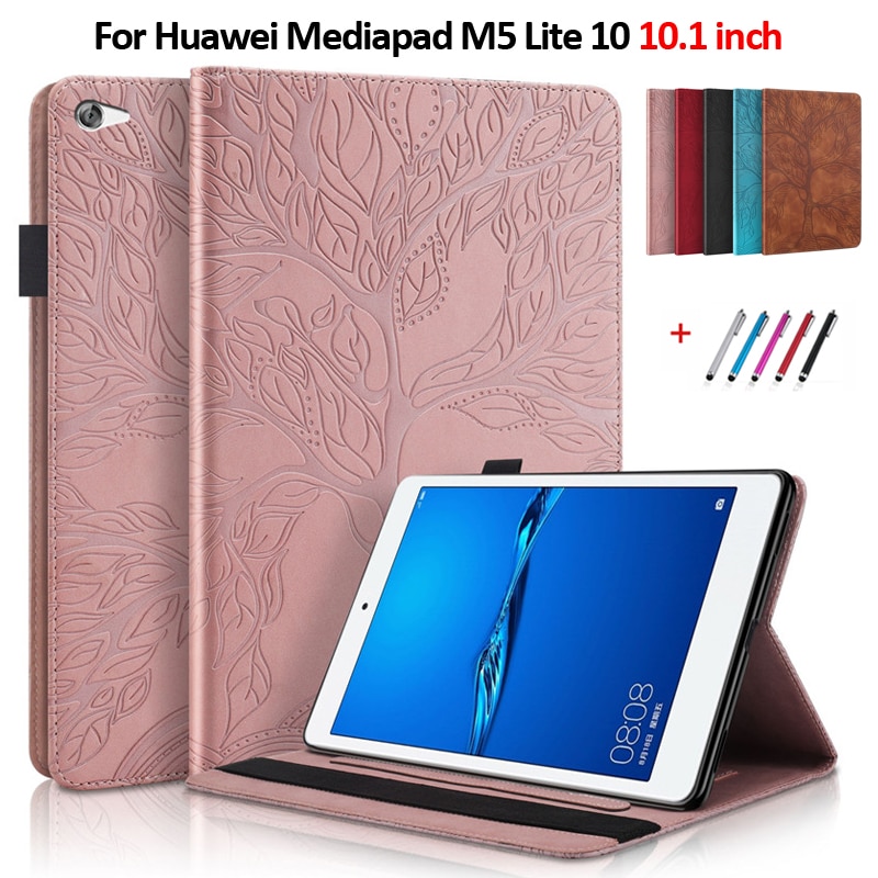 Tablett deksel til huawei mediapad  m5 lite 10 etui preget tre snu lommebok deksel til funda huawei mediapad  m5 lite deksel 10 1 tommer
