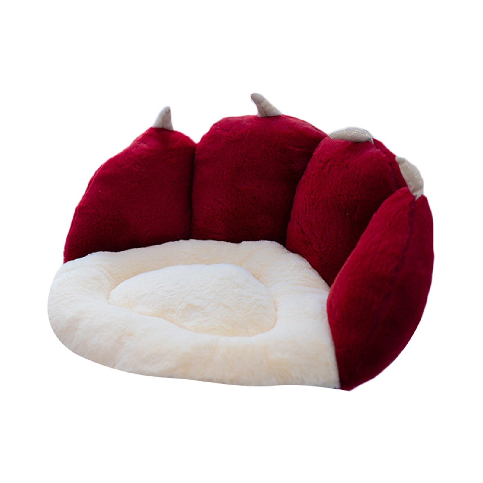 Śliczne siedzisko poduszka łapa kota kształt siedzisko poduszka podparcie pleców przytulne ogrzewane siedzienie poduszka dekoracje podkładki na dywan biuro poduszka na krzesło: Bordowe