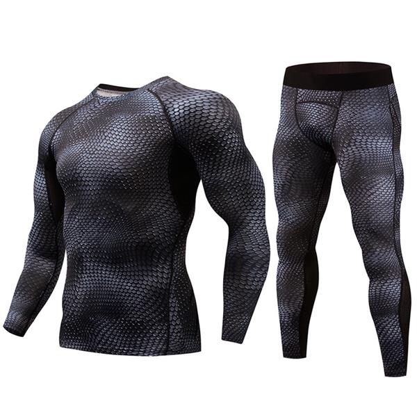 MMA-ensemble de Compression peau de serpent 3D pour hommes, pour jogging, Fitness, chemise et pantalon avec collants d'entraînement, manches longues: Black / Asian Size 3XL