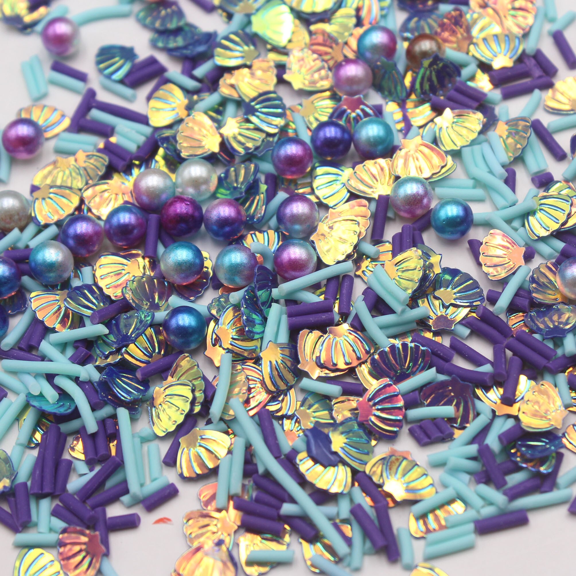 100g/Lot Glitter Shell Sequins Mixed Long Candy SPrinkles Slices with Pastel Beads for Tumbler Accessories Shaker