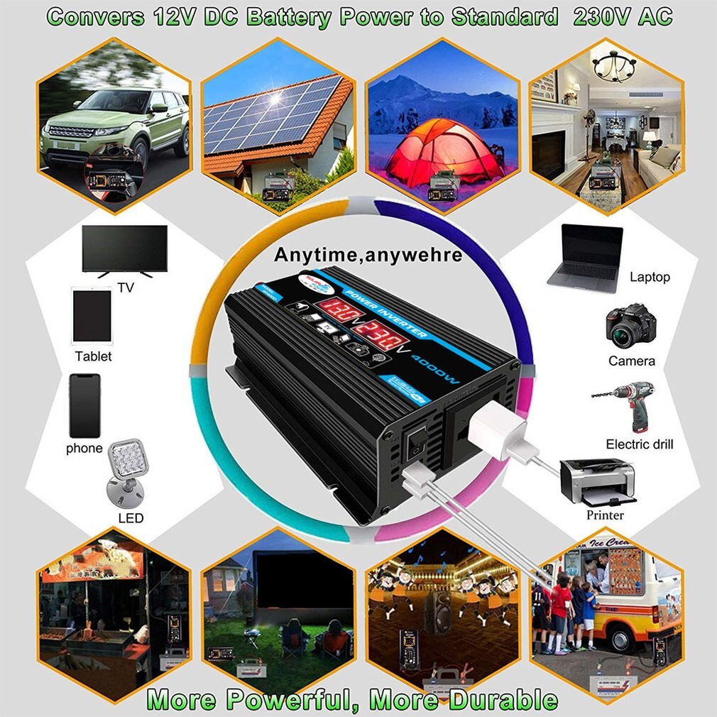 6000W Digitale Auto Omvormer 12V Naar 220V Gemodificeerde Sinus Omvormer Spanning Converter + Lcd Display