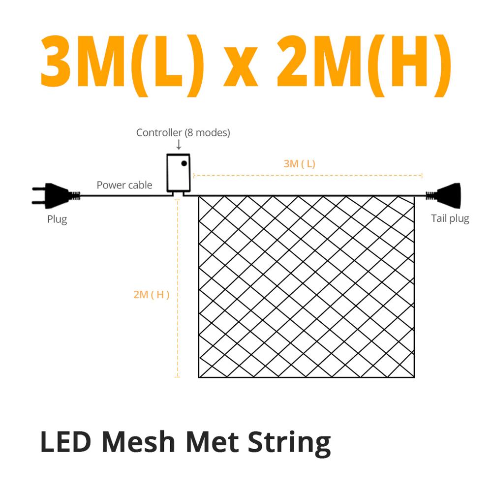 Istapp ljusslinga 220v eu-kontakt trädgård gräsmatta lampa gardin krans för bröllop år dekor uteplats gård landskap led gräsmatta lampor: 3 mx 2m nätsnöre / Vit