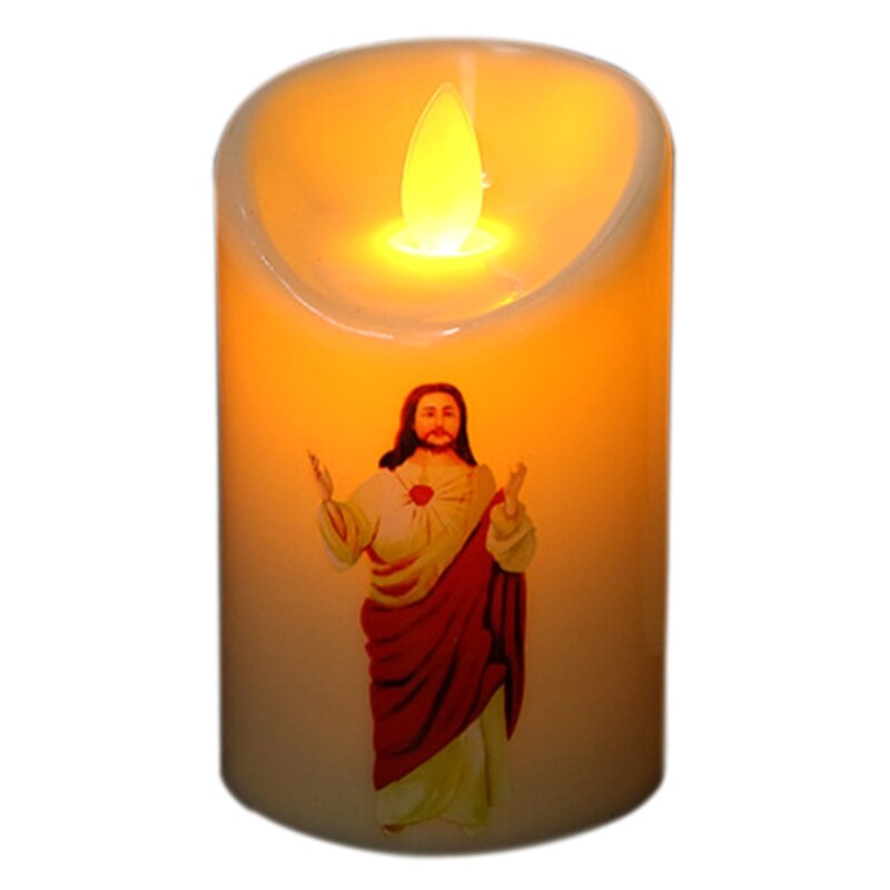 Jesus Christ Candles Lamp LED Tealight Romantic Pillar Light Flameless Electronic Candle Battery Operated