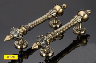 1pcs European retro push door handles antique wooden door handle and knobs for outdoor gate door hardware: Green bronze / 35CM