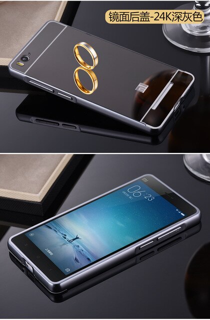 Xiaomi Mi4C case Luxury Mirror PC Back Cover & Metal Aluminum Frame Case For Xiaomi Mi4i 4C M4i M4C Cell Phone Cover