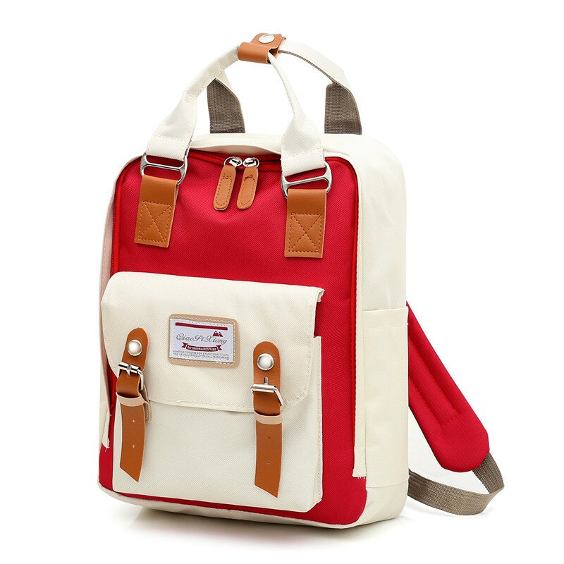 USB Backpack Women Shoulder Bag Female Laptop Backpacks For School Teenagers Girl Preppy Style Student Travel Backpack: White And Red