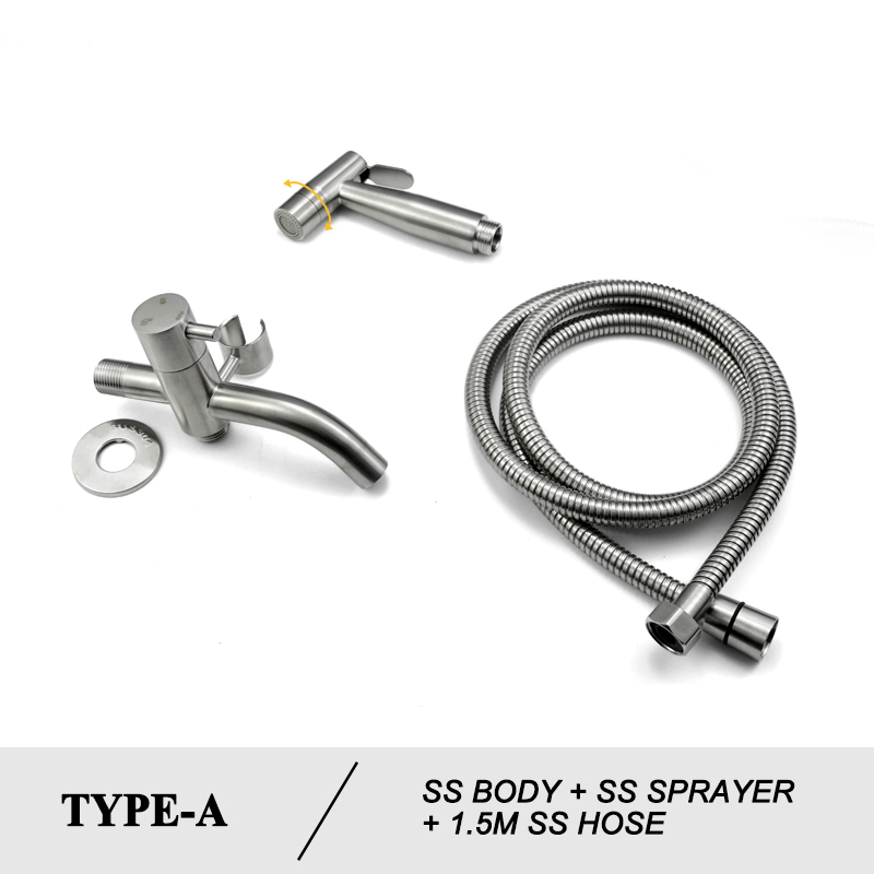 Stainless Steel Toilet Hand Held Bidet Faucet Sprayer Bidet Set Sprayer Toilet Spray Bathroom Self Cleaning Shower Shattaf Tap: A Set with SS Hose