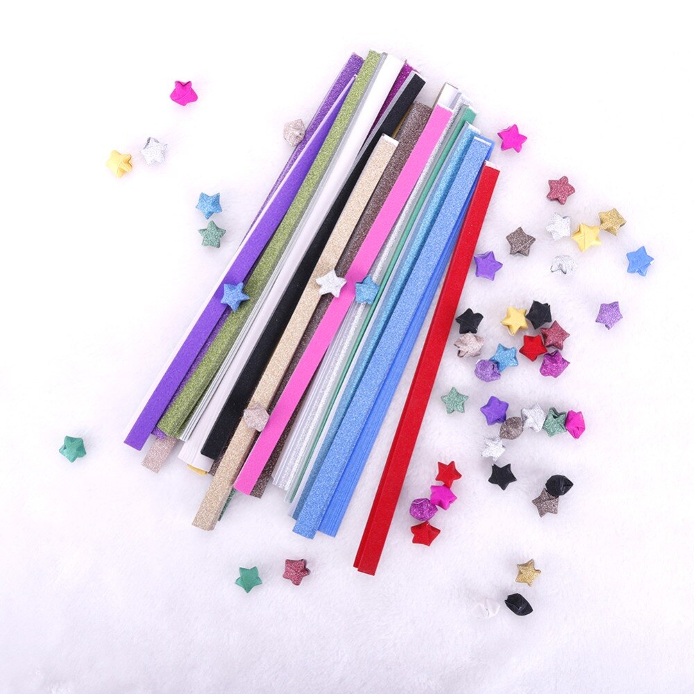 20 stk gør-det-selv håndlavet folde origami lucky star papir stjerner papirstribe glitter dekorativt tilfældigt farvet papir  #259129