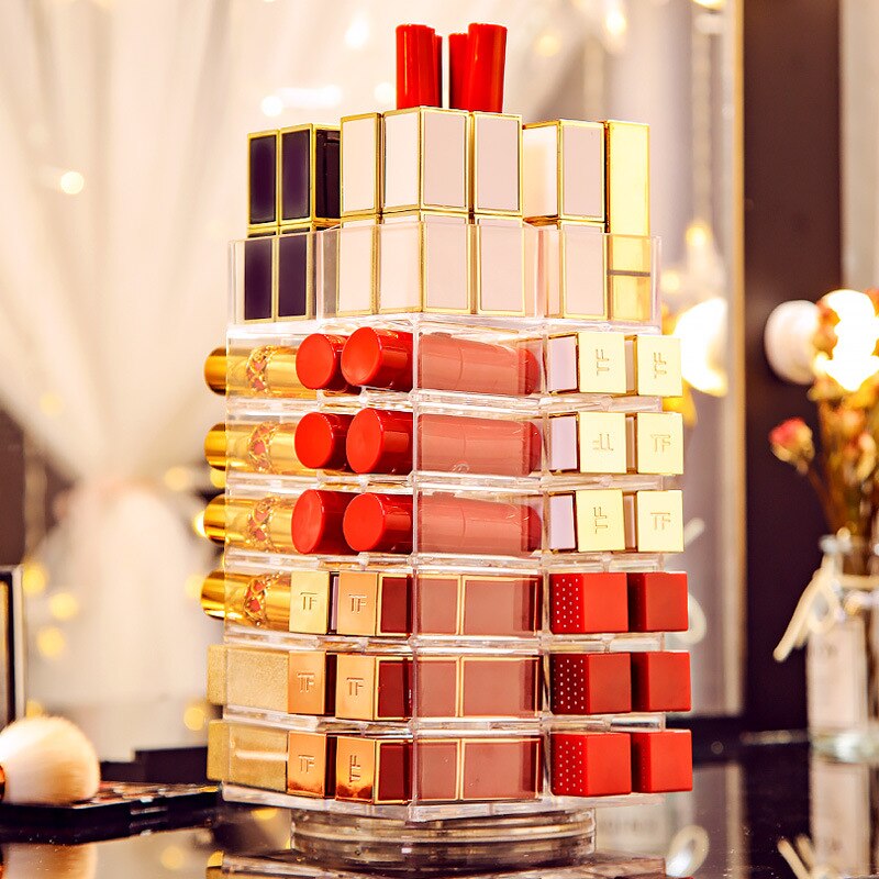 Tour de rangement pour rouge à lèvres en acrylique, 53 grilles, présentoir rotatif à 360 degrés pour maquillage, brillant à lèvres, organisateur de vernis à ongles, vitrine de cosmétiques