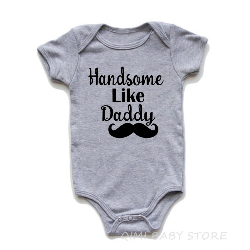 Coton bébé barboteuse beau comme papa été -né à manches courtes combinaison infantile garçons drôle combishort enfant en bas âge vêtements: Grey-1 / 0-3M
