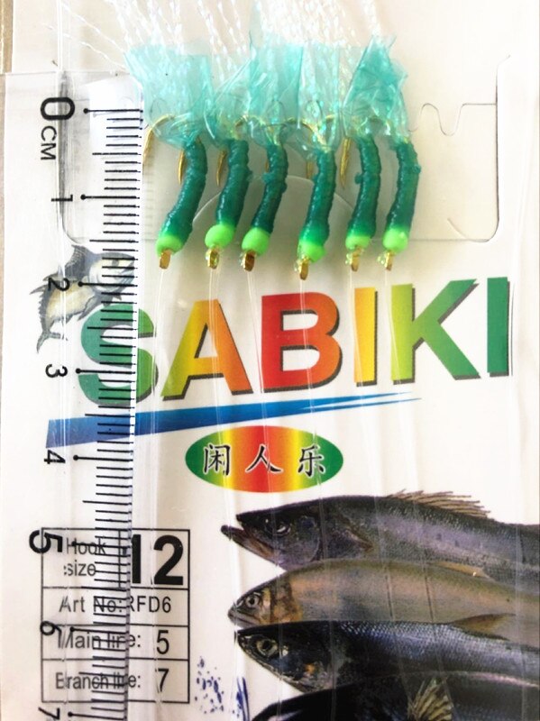10 paket grönt gummidrag sabiki fiskeriggar gyllene krokar karpgäng havsbeten: Krok storlek 12