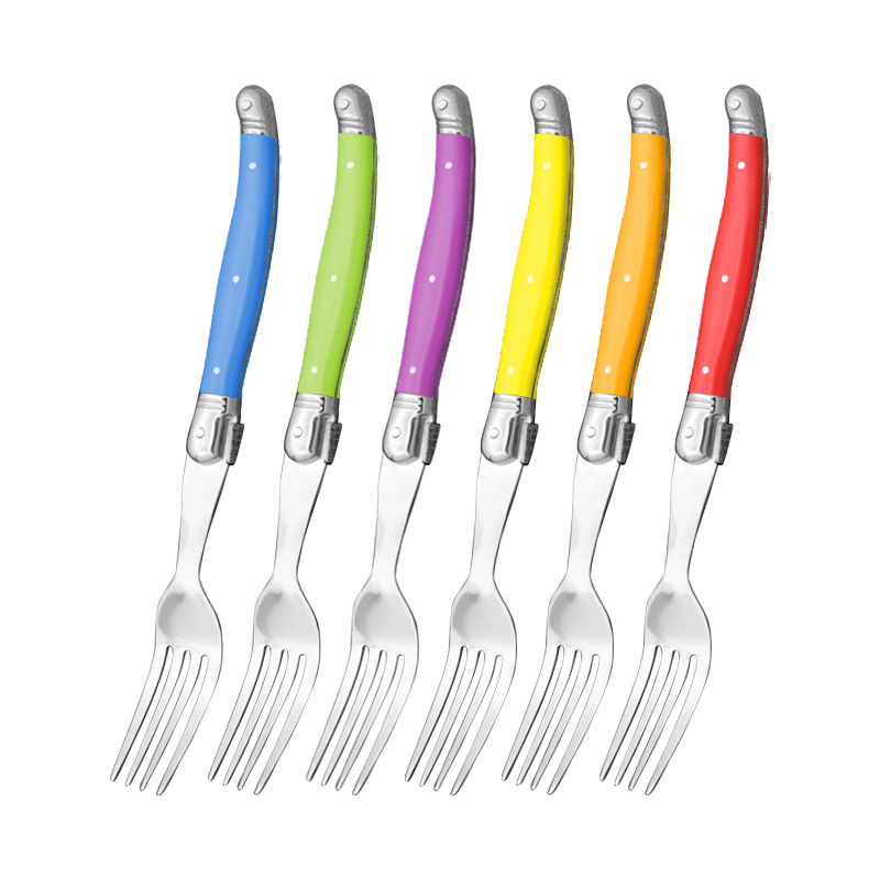 Laguiole-Juego de tenedores para carne de arcoíris, cubiertos de colores vivos, mesa, Bar de acero inoxidable, vajilla, restaurante, kit de casa, 6 uds.