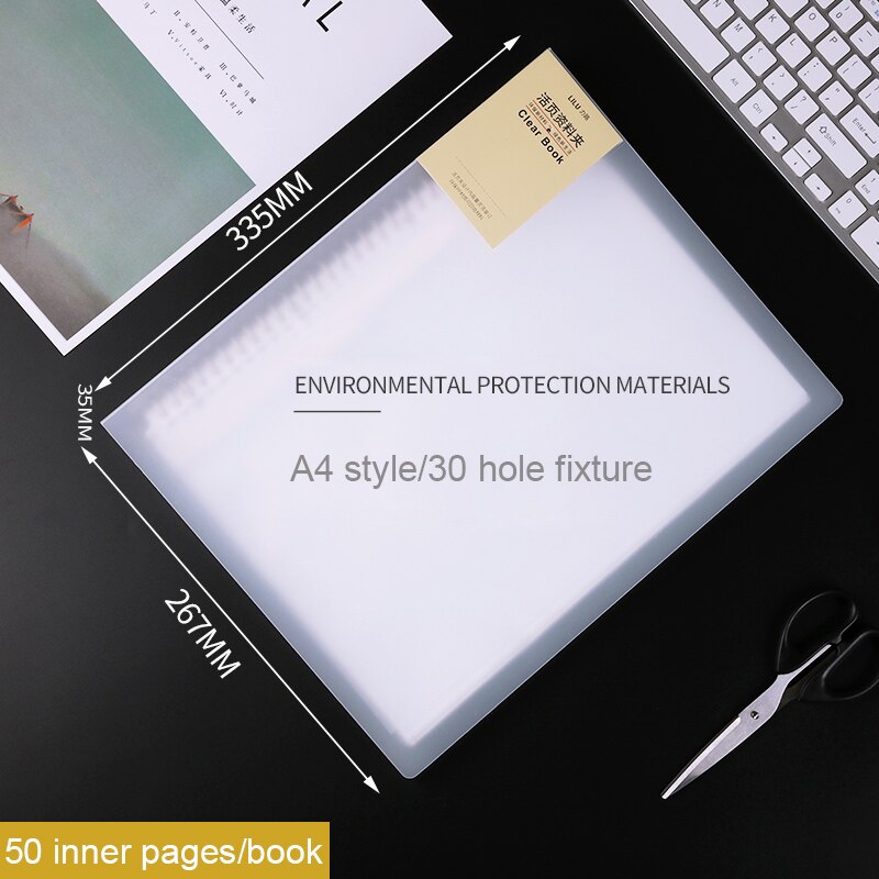 Loose Leaf Folder A3/A4/B5/A5 Transparent Detachable Folder Inner Core Document Bag Picture Storage Collection Book: A4 White 30 holes