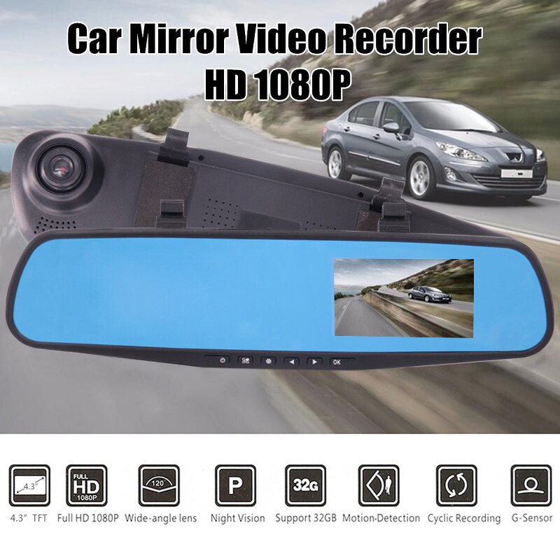 Full HD 1080p Dash Cam Car DVR Reverse Camera Auto 4.3 Inch Car Rear View Camera Mirror Digital Video Recorder Dual Lens