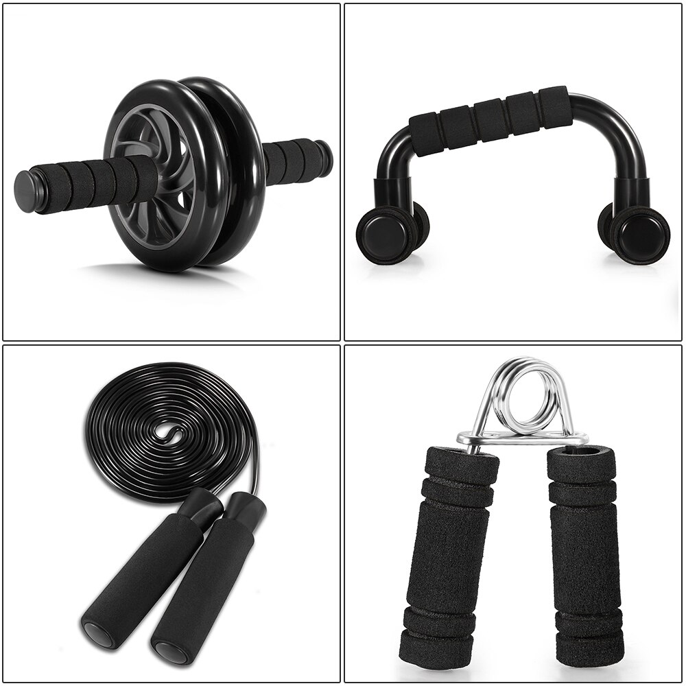 TOMSHOO 5-In-1 AB Wheel Roller Kit with Push-Up Bar Jump Rope Hand Gripper and Knee Pad Abdominal Core Carver Fitness Workout