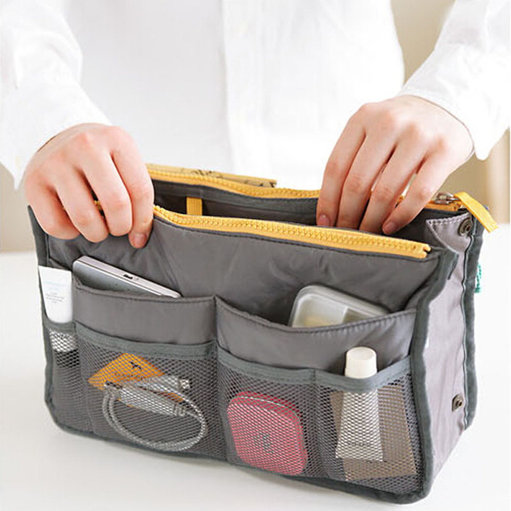 Organizer Insert Bag Nylon Travel Organizer Insert Handtas Portemonnee Grote Liner Lady Make Vrouwen Cosmetische Tas Goedkope Vrouwelijke Tote: Black