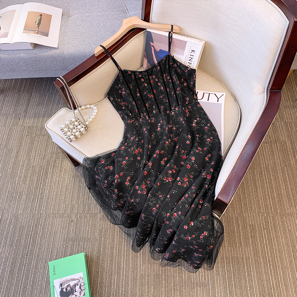 Vestido casual de verão feminino, tamanho positivo, solto, confortável, preto, estampa de chiffon, comprimento médio, grande, forro em linha A