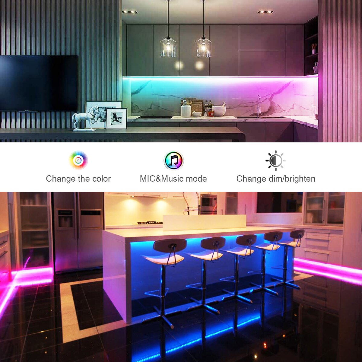 Bluetooth Smart Home LED Strip Lights Music Sync RGB Tape Built-in Mic IR Remote App Control Smart Lamp Ribbon For Kitchen TV