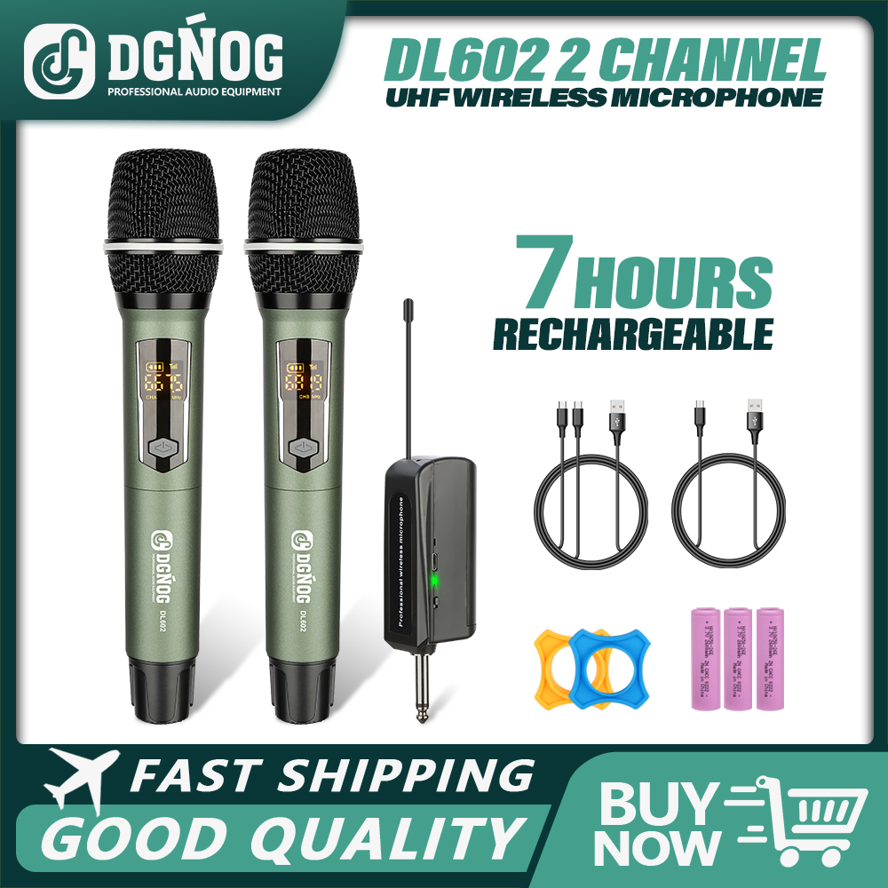 Dual Handheld Dynamic Karaoke Microphone System 2 Channel Wireless Microphone UHF 60m for Conference Stage School PA Speaker