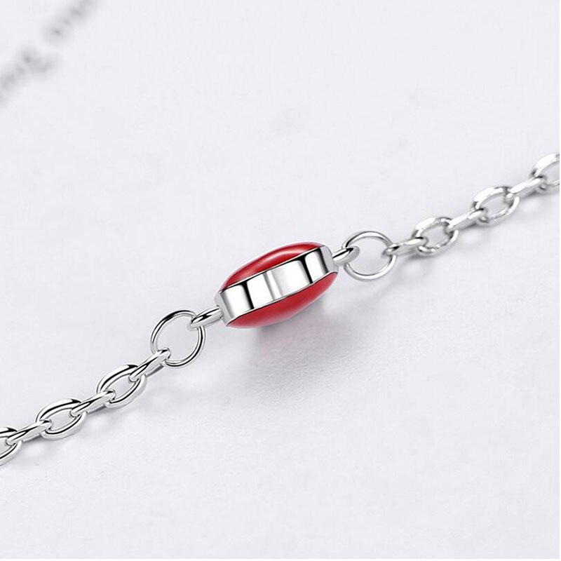 Anenjery Lucky Dubbelzijdig Rood Hart Zilver Kleur Armband Voor Vrouwen Simple Mode Sieraden S-B130