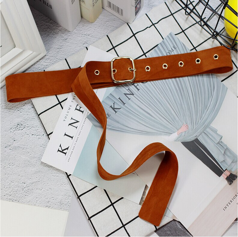 Female Wide Belt Dress Belts Decorate Waistband Retro Silver Metal Pin Buckle Soft Velvet Belt Women: D