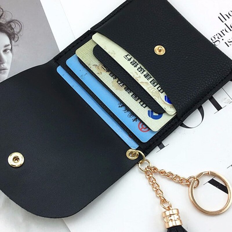 Geldbörsen Frauen Geldbörse Damen Pu Leder Quaste & Metall Ring Kupplung Keychain Dünne Schlüssel Tasche Karte Halfter Mini Beutel