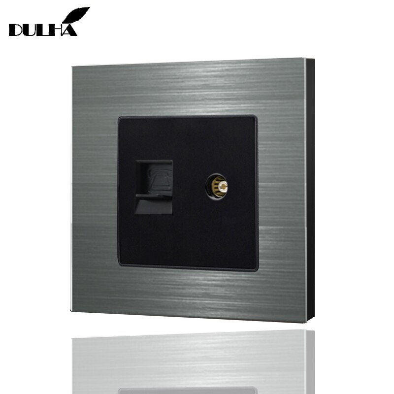 Luxurious Brushed Aluminum Panel Telephone & Television Wall Socket Electrical TV Aerial Socket + RJ11 Jack Plug TEL Outlet