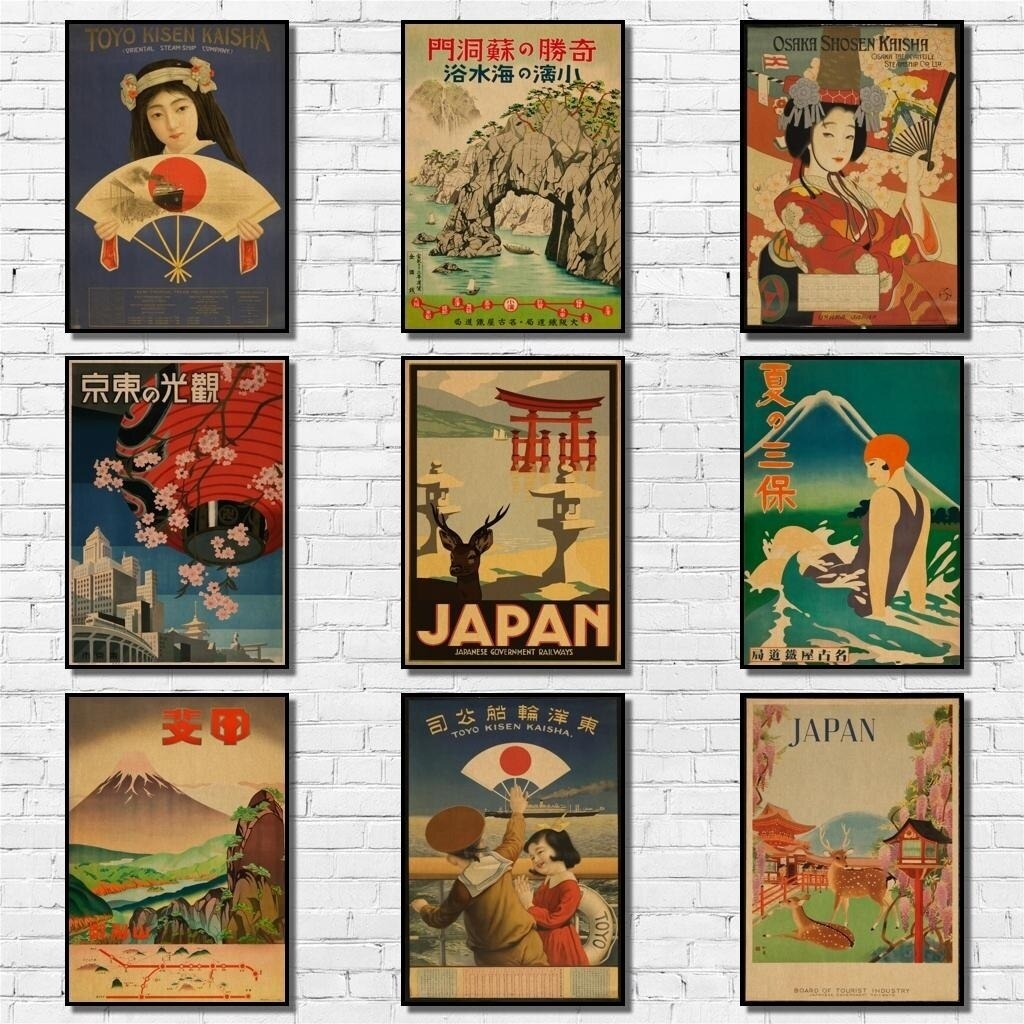 Japan Reizen Poster Kraftpaper Japanse Stijl Tekening Poster Art Schilderij Abstract Fancy Muursticker Voor Koffie Huis Bar