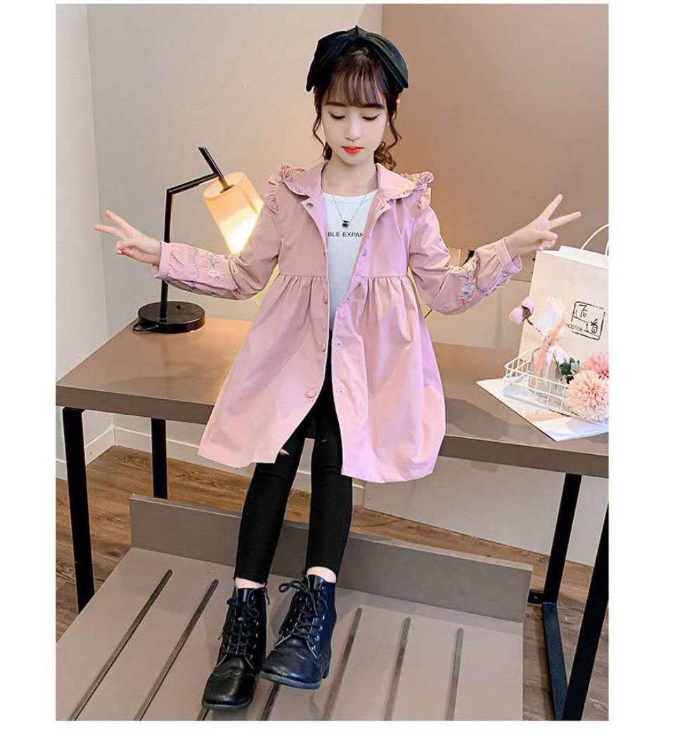 Lente meisje Jas Tiener Windjack Kinderen Lange Jas Herfst Hooded Bovenkleding Kinderkleding Outfits 4-13 Jaar: Roze / 3T