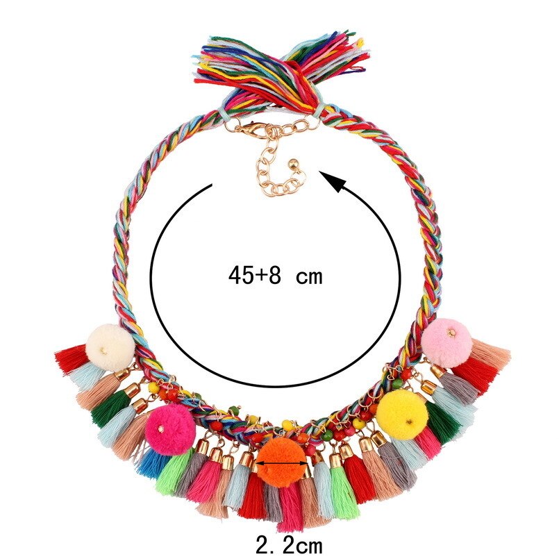 Florosy Erklärung Chunky Quaste Anhänger Halskette Für Frauen Bunte Seil Geflochtene Kette Baumwolle Ball Acryl Perle Halskette Schmuck