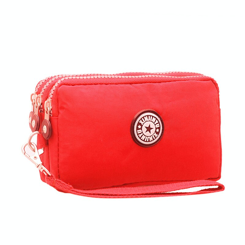 Washed nylon three-layer zipper cosmetic bag small cloth bag: Red