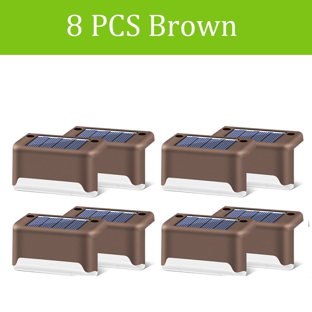 Luz LED para vallas 16 Uds., luz Solar para escaleras y caminos, lámpara impermeable para caminos de pared, iluminación para jardín, paisaje y patio: 8 pcs Brown