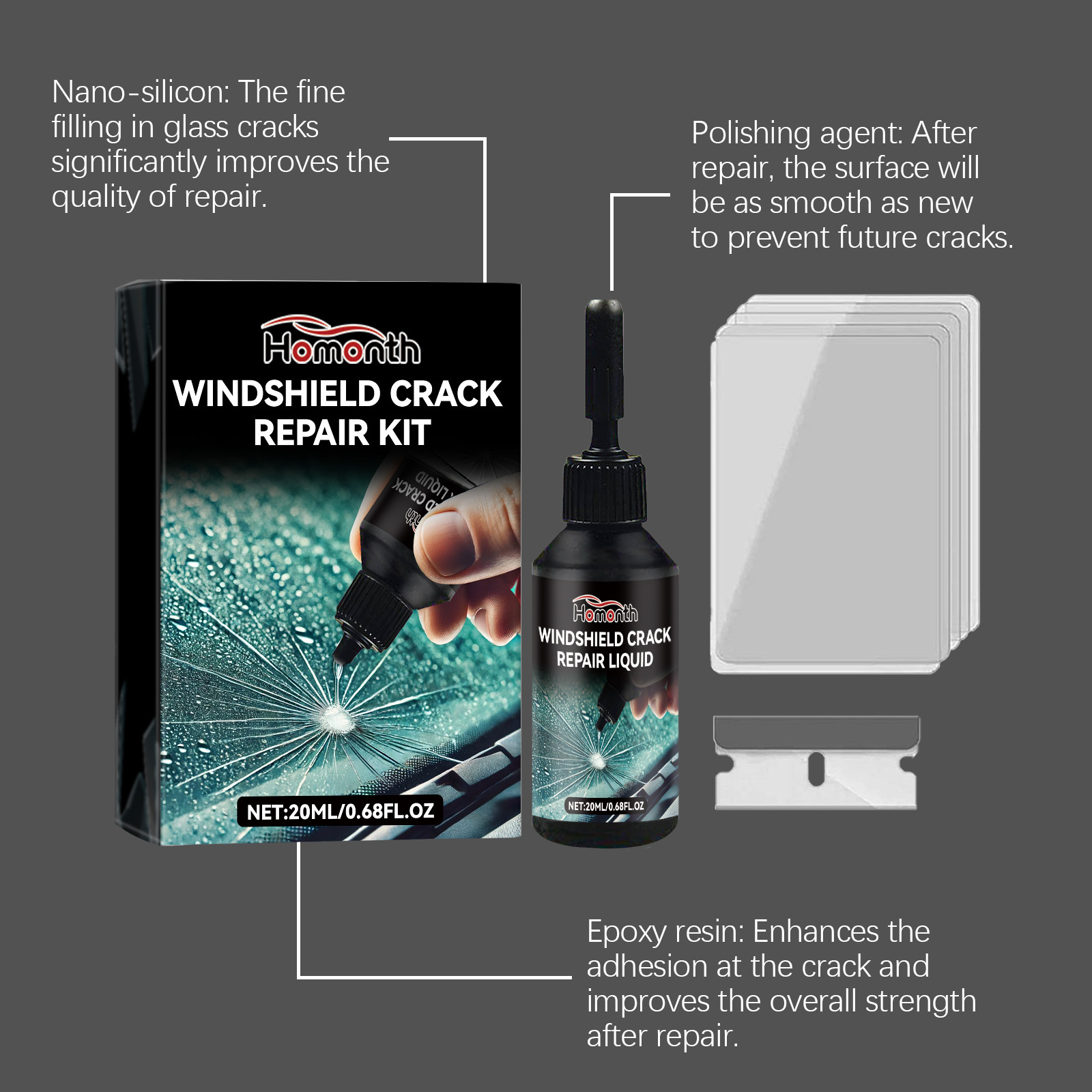 Windshield Crack Repair Kit Latest Upgraded Glass Crack Repair Kit,5MinQuick-Glass Repair Liquid Long-Lasting