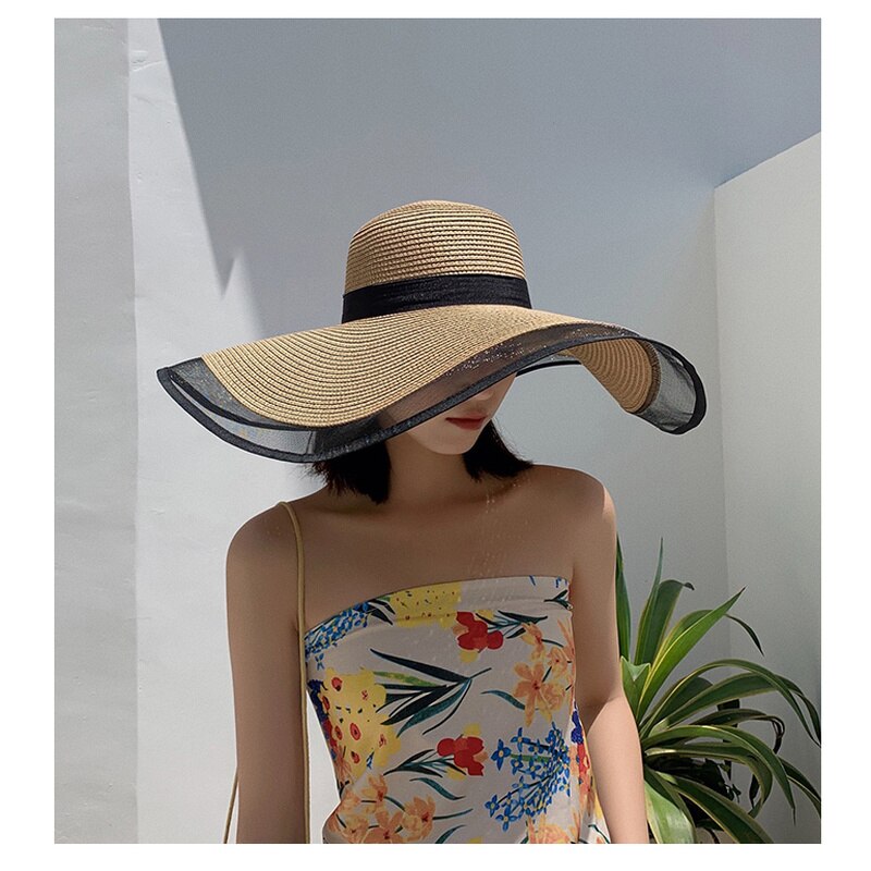 Kant Strand Hoed Dames Mode Dames Zomer Slijtvaste Uv-bescherming Opvouwbare Zonnehoed Zonnehoed Brede rand Strooien Hoed