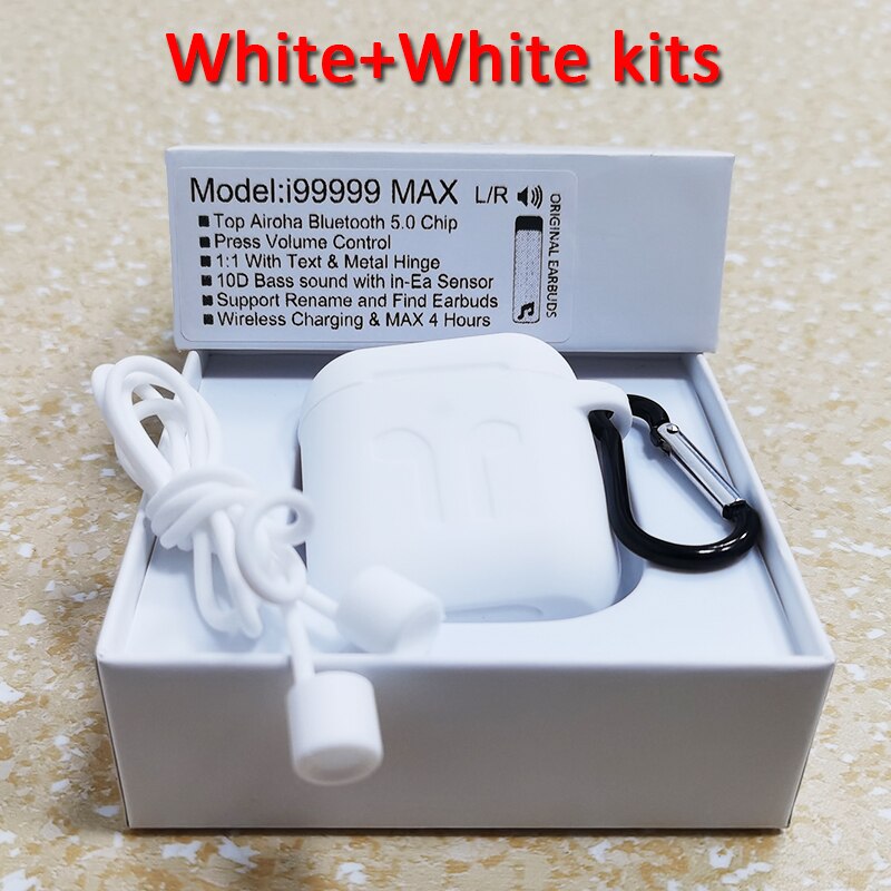 i99999 MAX TWS Volume Control Wireless Earphones 1:1 With Text & Metal Hinge Bluetooth Earbuds 10D Super Bass PK i99999 Plus: White Whitecase