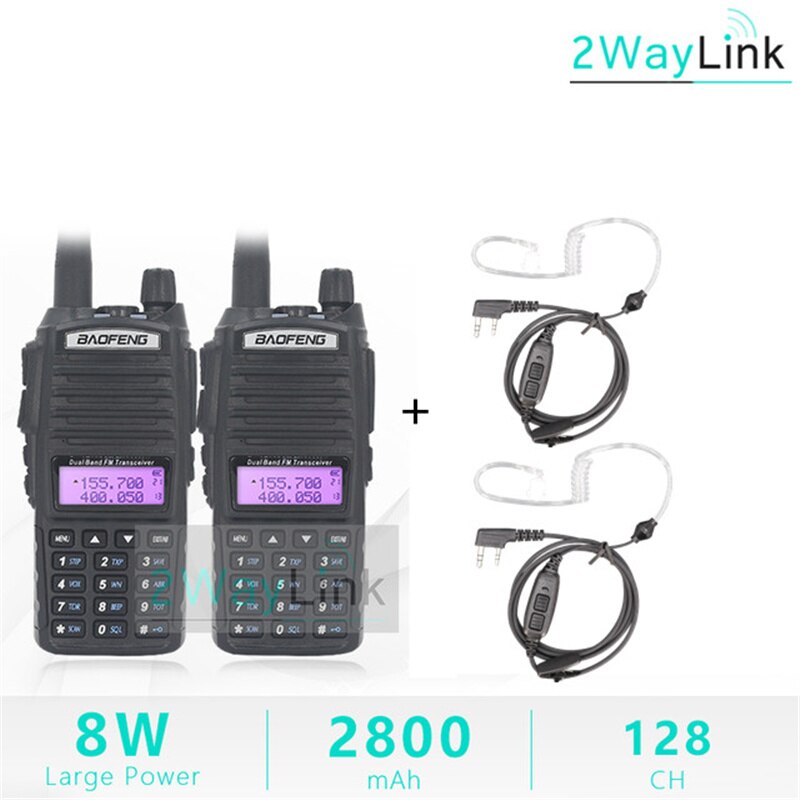 2 stücke UV-82 5W 8W Walkie Talkie Optional Baofeng Radio UV82 Dual PTT Zwei Weg Radio Dual Band UHF VHF Radio 10 KM Baofeng UV-82 HP: hinzufügen 2 Luft Rohr