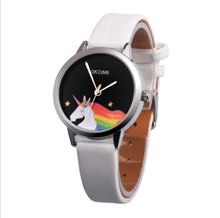 eenhoorn Mode vrouwen jurk Analoge Pols quartz Horloge Unisex horloges vrouwen casual horloge Kinderen Horloge: white