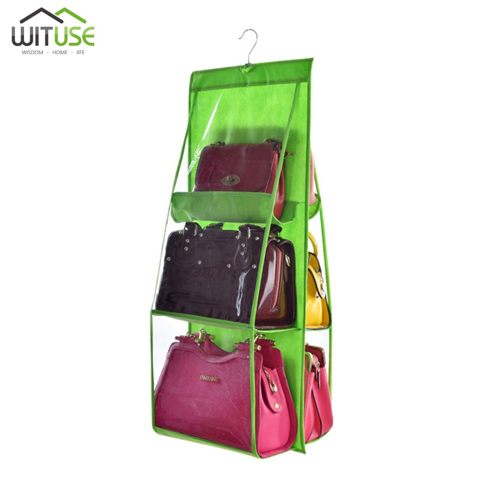 6 Pocket Opvouwbaar Opknoping Tas 3 Lagen Vouwen Plank Bag Purse Handtas Organizer Deur Diverse Pocket Hanger Opslag Closet Hanger: Green