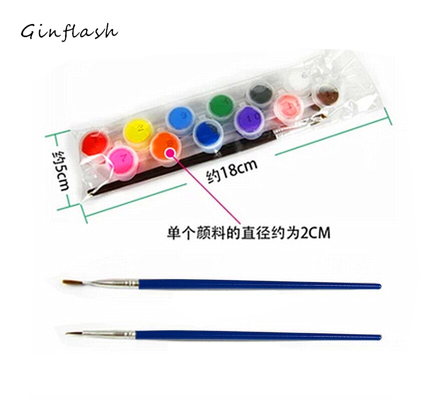 12 colors with 2 paint blue brushes per set acrylic paints for oil painting Nail art clothes art digital wall painting AOA003
