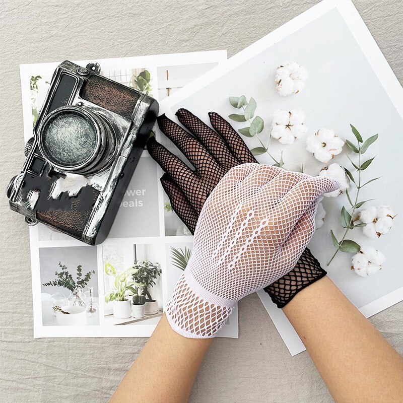 Women Summer Uv-proof Sun Protection Driving Gloves Bridal Mesh Fishnet Lace Flower Gloves Mittens Full Finger Hand Sleeve 2022: Style 01 White
