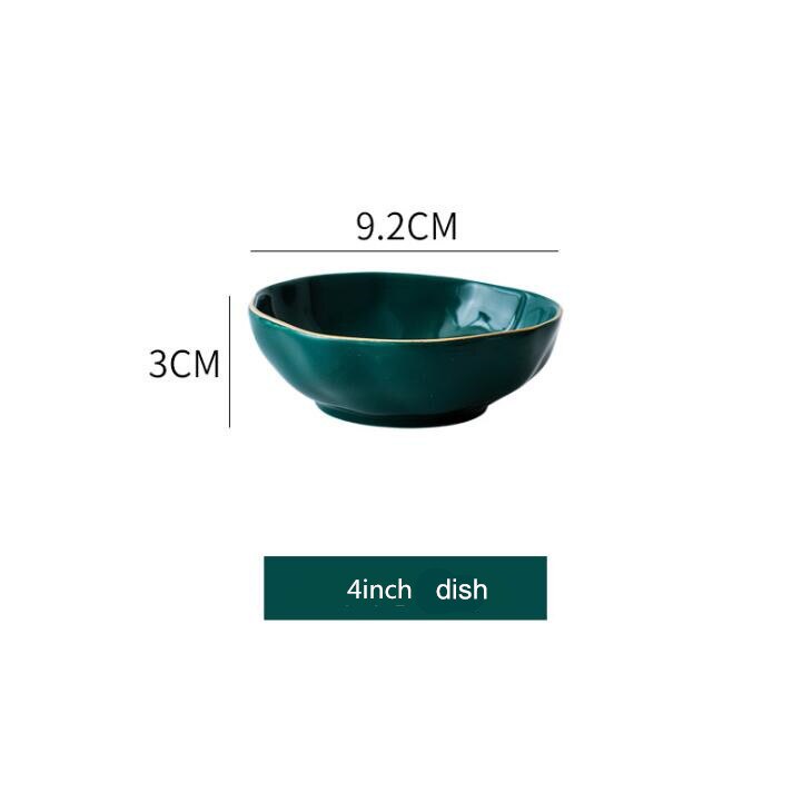 Gold Side Green Plate Tableware Bright Light Steak Dish Dessert Tray Rice Salad Noodles Bowl Dinner Plates Ceramic Dishes 1 PC: 4 inch plate