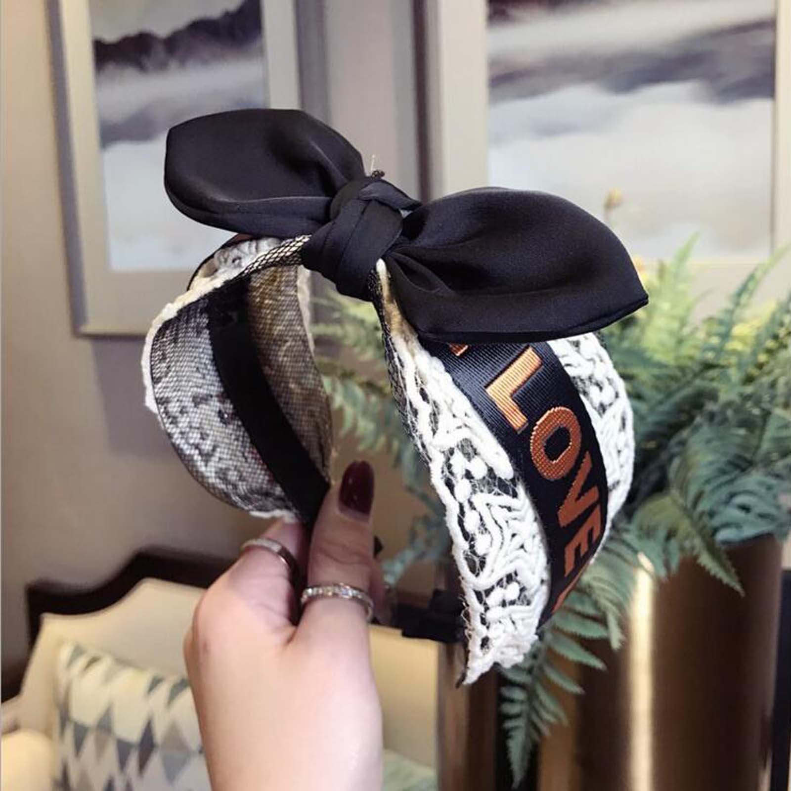 Mode Vrouwen Haarband Brede Zijde Heaband Retro Elegante Strik Haarband Volwassen "LIEFDE" Brief Kant Doek Haar accessoires