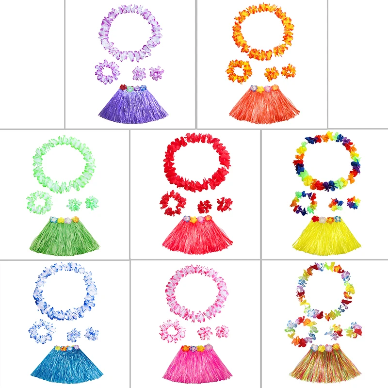 1 Set Kids/Girls Hawaiian Luau Grass Hula Hawaiian-Style Suit Flower Skirt For Parties Balls Festivals And Carnivals-Supplies