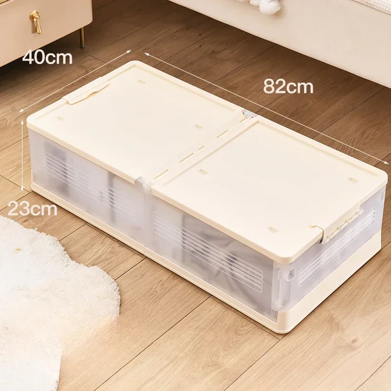 Storage Organizer Underbed Storage Box for Household Use with Wheels ,Flat Organizing Box,Foldable Bed Tail Clothing Storage Box: black