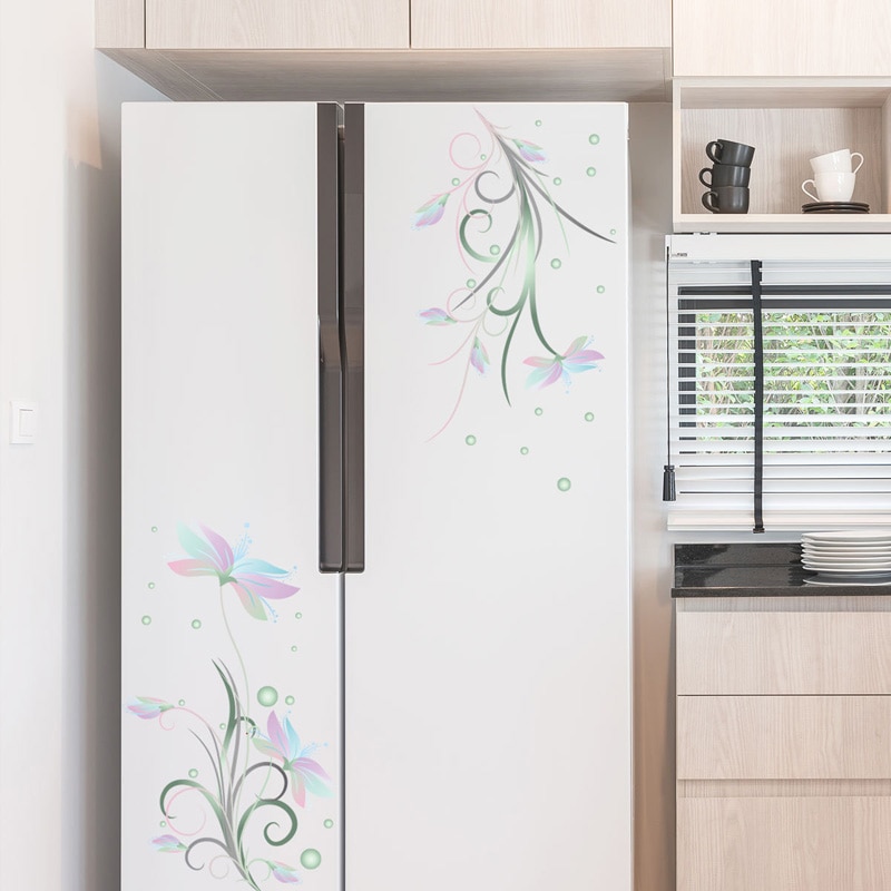 Elegante bloemen witte bloem Muur Sticker koelkast deur glas kast decoraties behang Muurschilderingen koelkast stickers