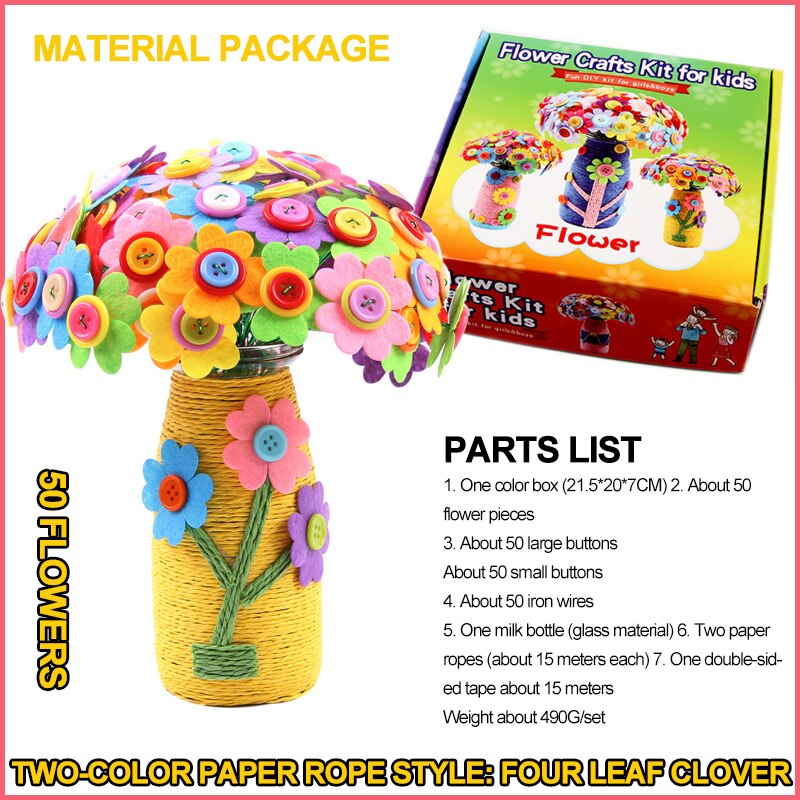 Los niños hecho a mano botón original-flores artesanía bricolaje flor botón de la flor de juguete niñas juego: Clover 1