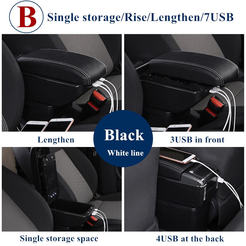 For Hyundai Getz Armrest Box Hyundai Getz Universal Car Central Armrest Storage Box cup holder ashtray modification accessories: B Black White line