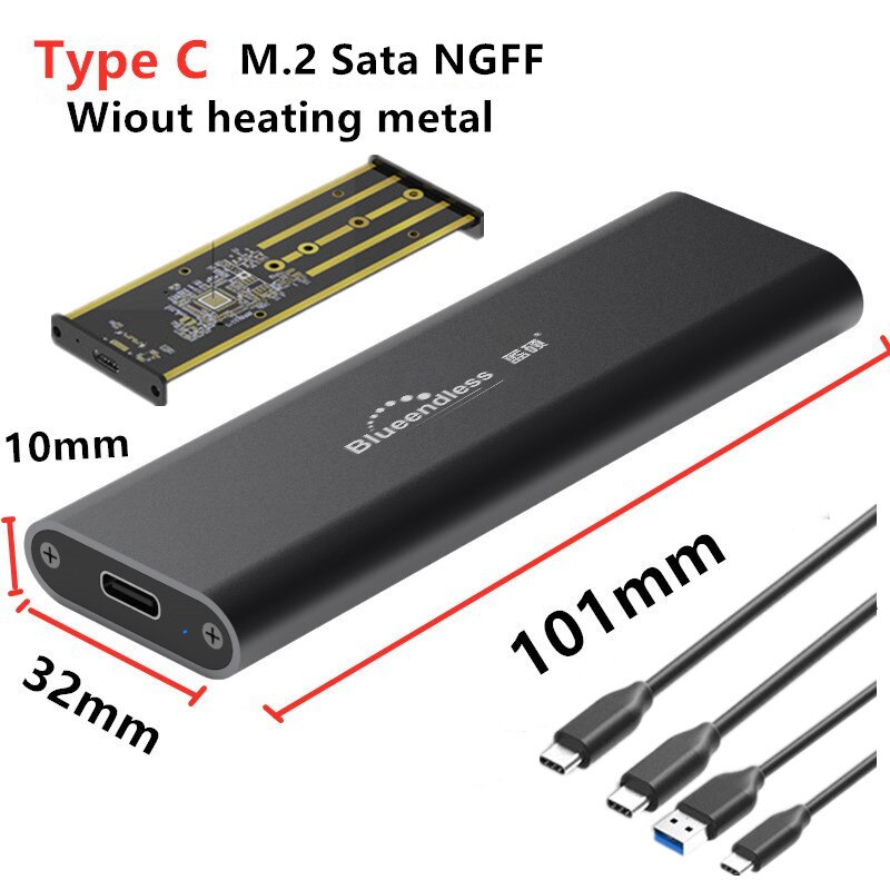 M.2 SATA NGFF m.2 ssd caso portatile SSD Hard Disk Enclosure Tipo c USB 3.0 2242/2260/2280 SSD Enclosure alluminio SSD Caddy: M2802SC-A.C-C